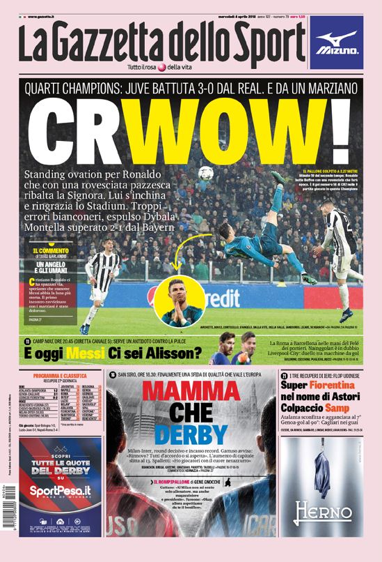 Quotidiani: la prima pagina di Qs, Stadio, Gazzetta, Corriere dello Sport, Tuttosport