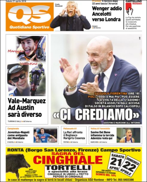 Quotidiani: la prima pagina di Qs, Stadio, Gazzetta, Corriere dello Sport, Tuttosport