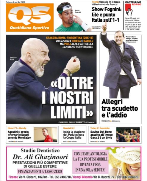 Quotidiani: la prima pagina di Qs, Stadio, Gazzetta, Corriere dello Sport, Tuttosport