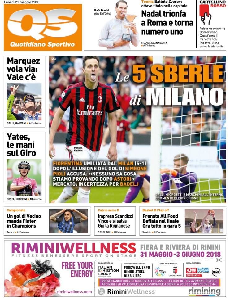 Quotidiani: la prima pagina di Qs, Stadio, Gazzetta, Corriere dello Sport, Tuttosport