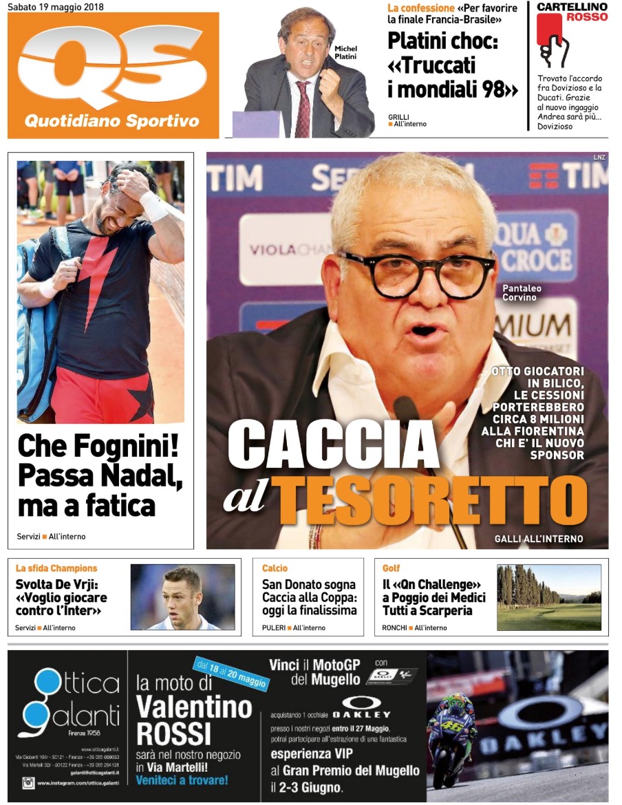 Quotidiani: la prima pagina di Qs, Stadio, Gazzetta, Corriere dello Sport, Tuttosport