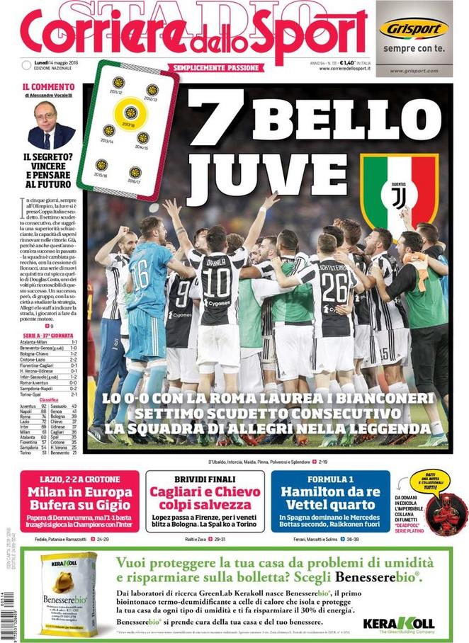 Quotidiani: la prima pagina di Qs, Stadio, Gazzetta, Corriere dello Sport, Tuttosport
