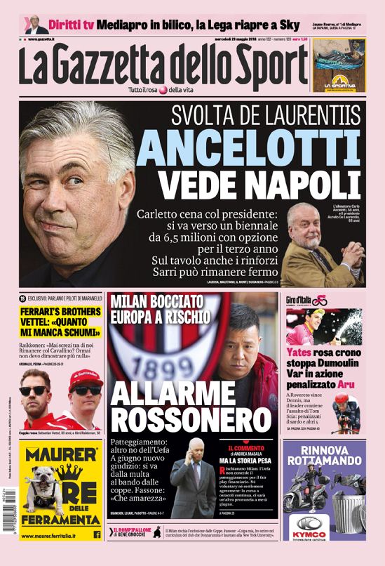Quotidiani: la prima pagina di Qs, Stadio, Gazzetta, Corriere dello Sport, Tuttosport