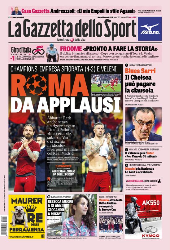 Quotidiani: la prima pagina di Qs, Stadio, Gazzetta, Corriere dello Sport, Tuttosport