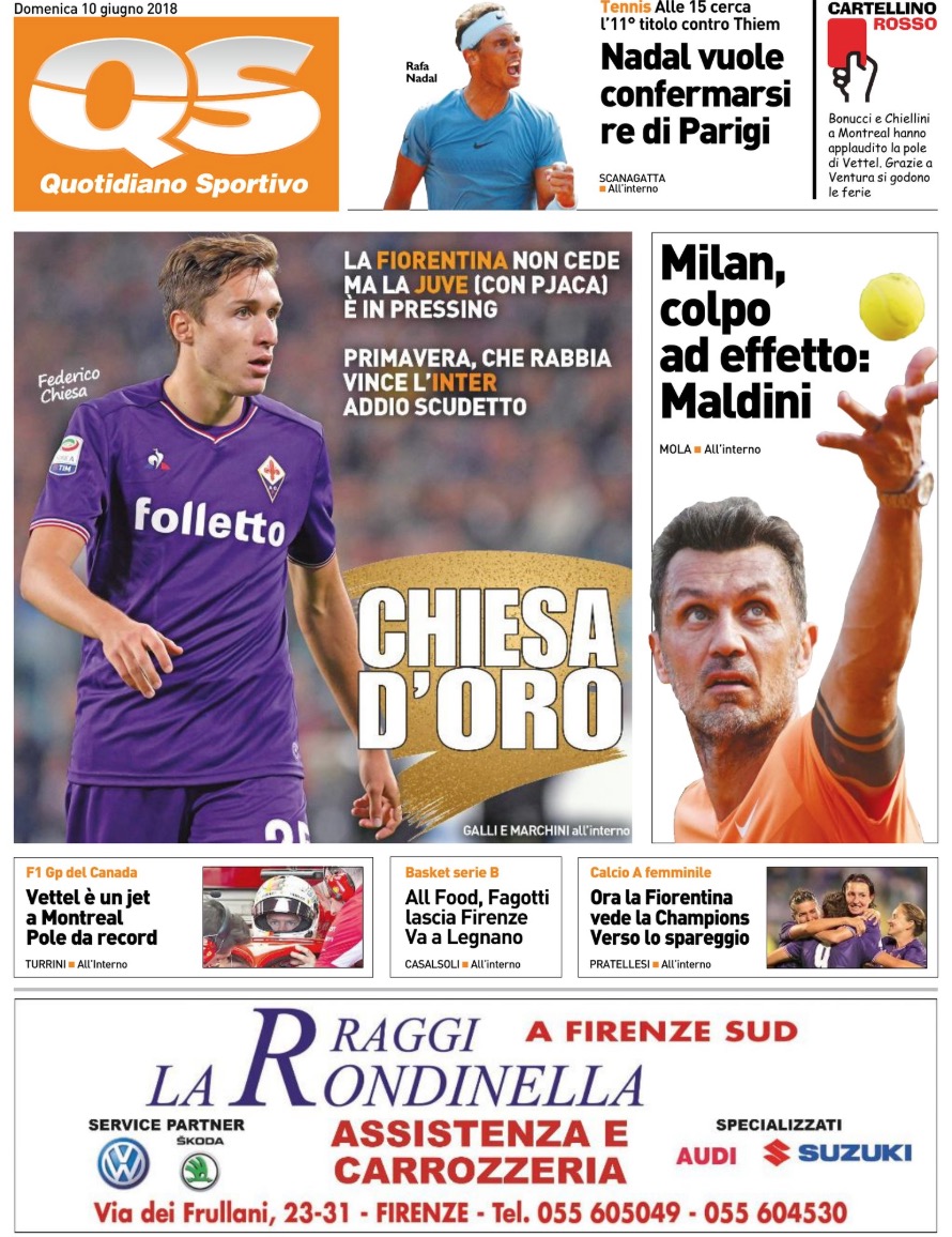 Quotidiani: la prima pagina di Qs, Stadio, Gazzetta, Corriere dello Sport, Tuttosport