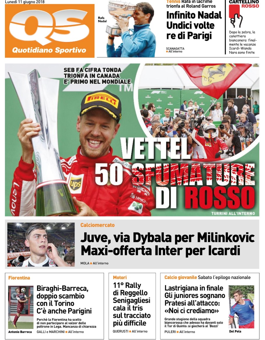 Quotidiani: la prima pagina di Qs, Stadio, Gazzetta, Corriere dello Sport, Tuttosport