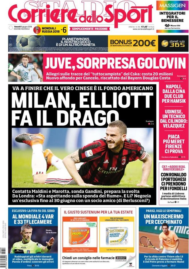 Quotidiani: la prima pagina di Qs, Stadio, Gazzetta, Corriere dello Sport, Tuttosport