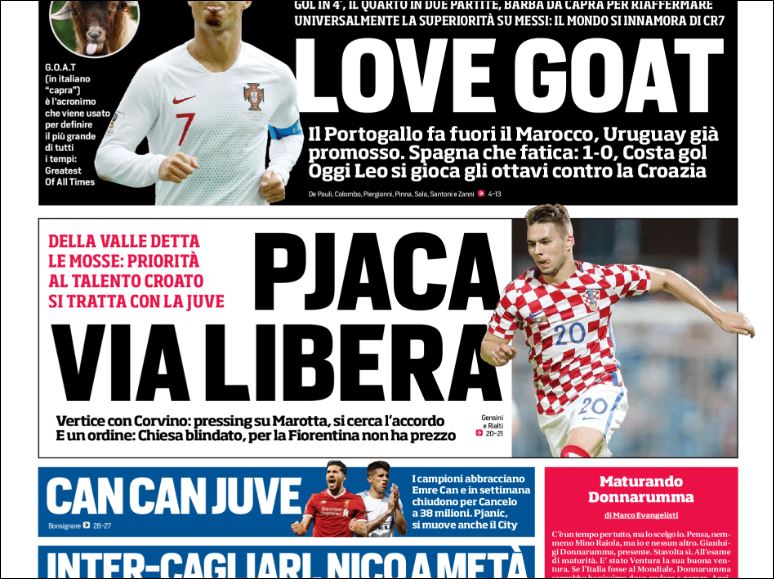 Quotidiani: la prima pagina di Qs, Stadio, Gazzetta, Corriere dello Sport, Tuttosport