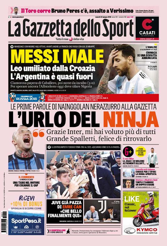 Quotidiani: la prima pagina di Qs, Stadio, Gazzetta, Corriere dello Sport, Tuttosport