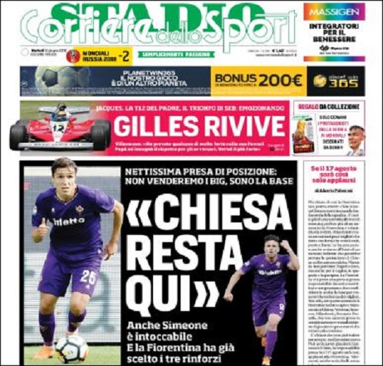 Quotidiani: la prima pagina di Qs, Stadio, Gazzetta, Corriere dello Sport, Tuttosport