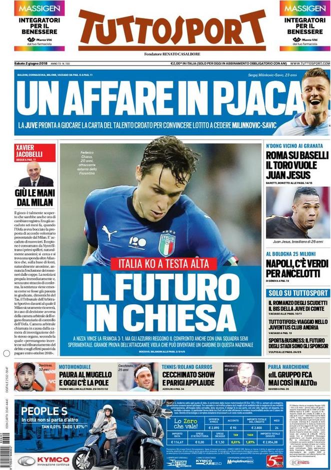 Quotidiani: la prima pagina di Qs, Stadio, Gazzetta, Corriere dello Sport, Tuttosport