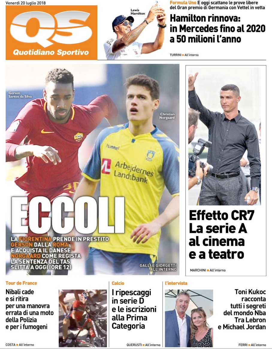 Quotidiani: la prima pagina di Qs, Stadio, Gazzetta, Corriere dello Sport, Tuttosport