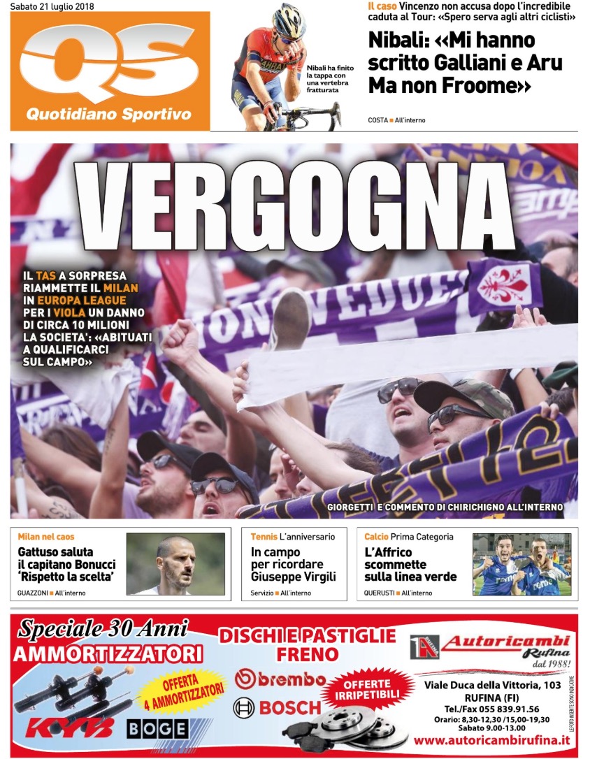 Quotidiani: la prima pagina di Qs, Stadio, Gazzetta, Corriere dello Sport, Tuttosport