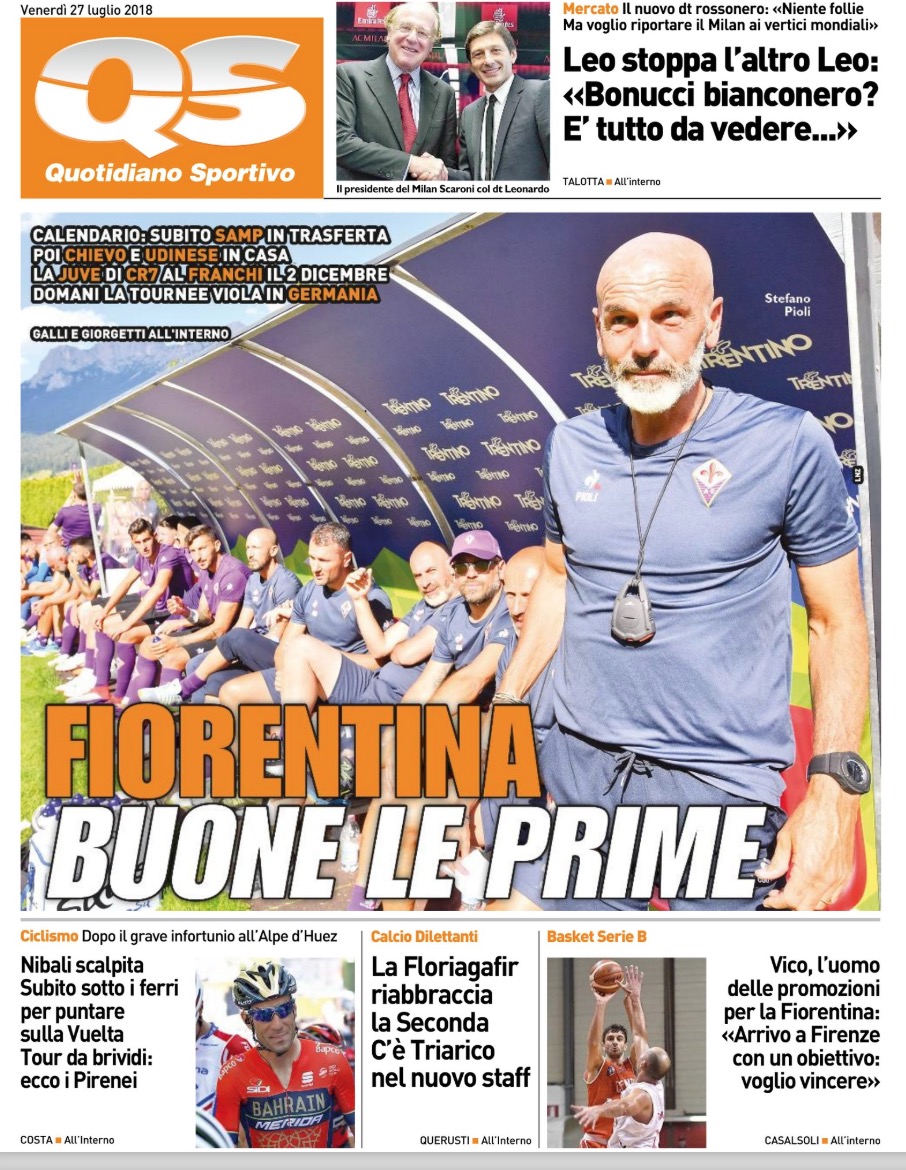 Quotidiani: la prima pagina di Qs, Stadio, Gazzetta, Corriere dello Sport, Tuttosport