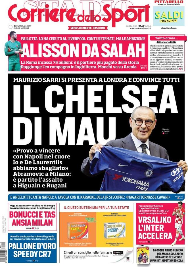 Quotidiani: la prima pagina di Qs, Stadio, Gazzetta, Corriere dello Sport, Tuttosport