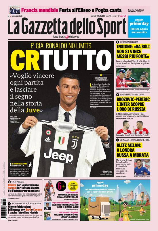 Quotidiani: la prima pagina di Qs, Stadio, Gazzetta, Corriere dello Sport, Tuttosport