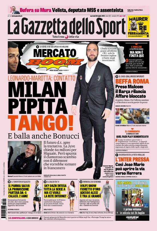 Quotidiani: la prima pagina di Qs, Stadio, Gazzetta, Corriere dello Sport, Tuttosport