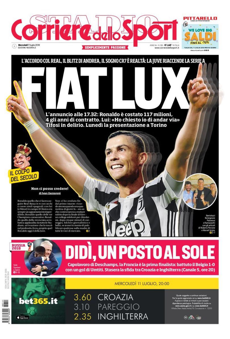 Quotidiani: la prima pagina di Qs, Stadio, Gazzetta, Corriere dello Sport, Tuttosport