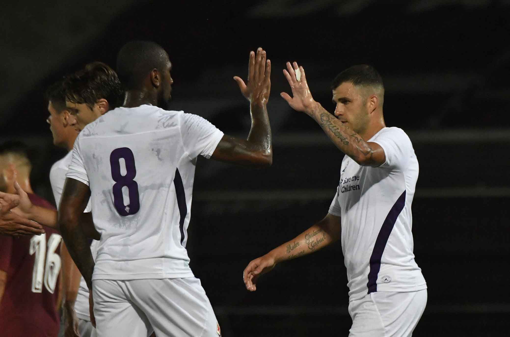 AREZZO-FIORENTINA 22-08-2018 ESULTANZA DI EYSSERIC VALENTIN E GERSON DA SILVA. GALASSI SILVANO/SILPRESS