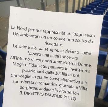 Lazio, volantino shock in Curva Nord: "Niente donne, mogli e fidanzate nelle prime file"