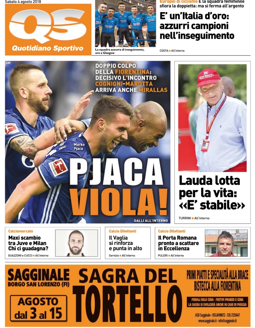 Quotidiani: la prima pagina di Qs, Stadio, Gazzetta, Corriere dello Sport, Tuttosport