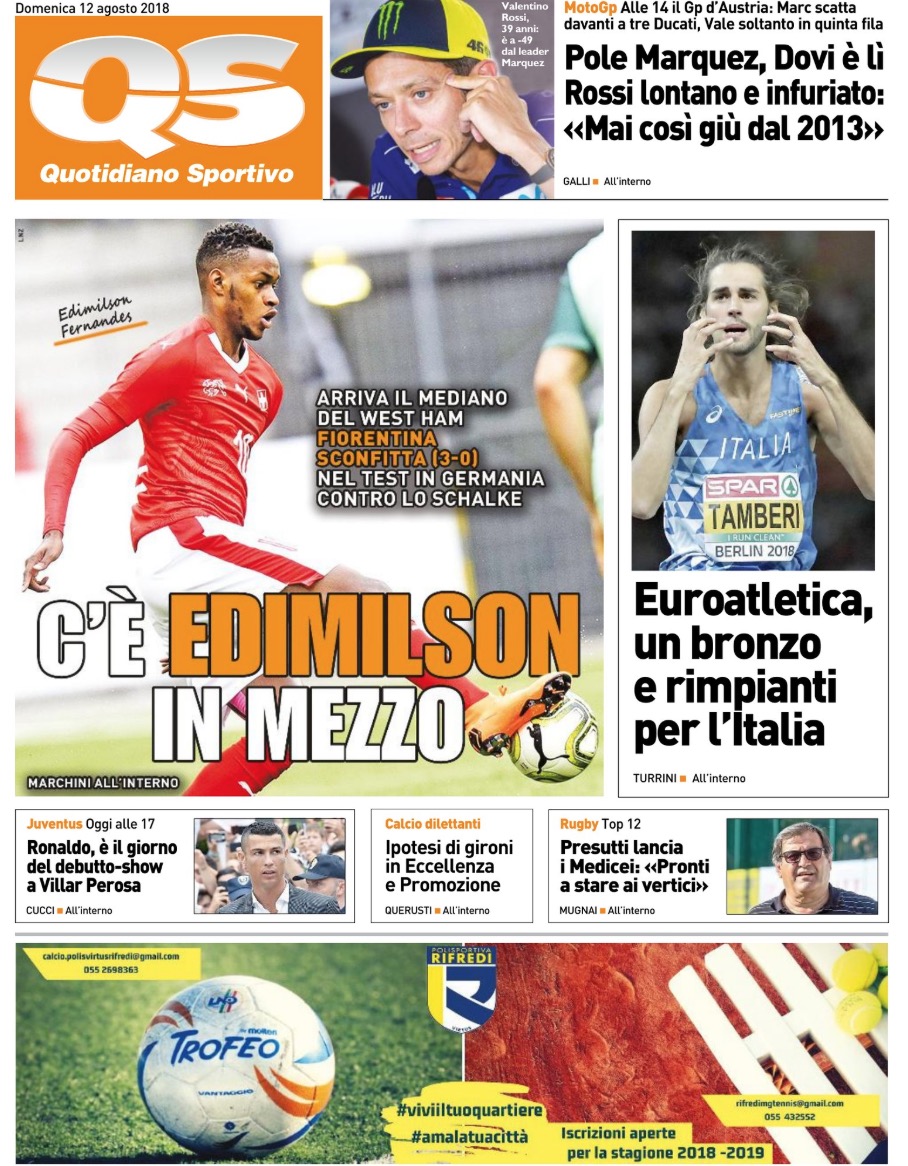 Quotidiani: la prima pagina di Qs, Stadio, Gazzetta, Corriere dello Sport, Tuttosport