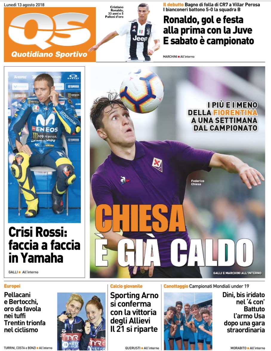 Quotidiani: la prima pagina di Qs, Stadio, Gazzetta, Corriere dello Sport, Tuttosport