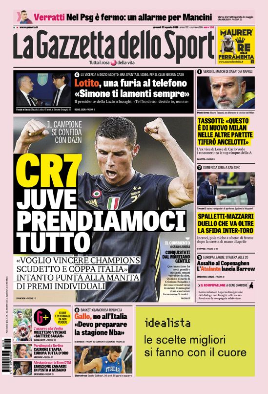 Quotidiani: la prima pagina di Qs, Stadio, Gazzetta, Corriere dello Sport, Tuttosport
