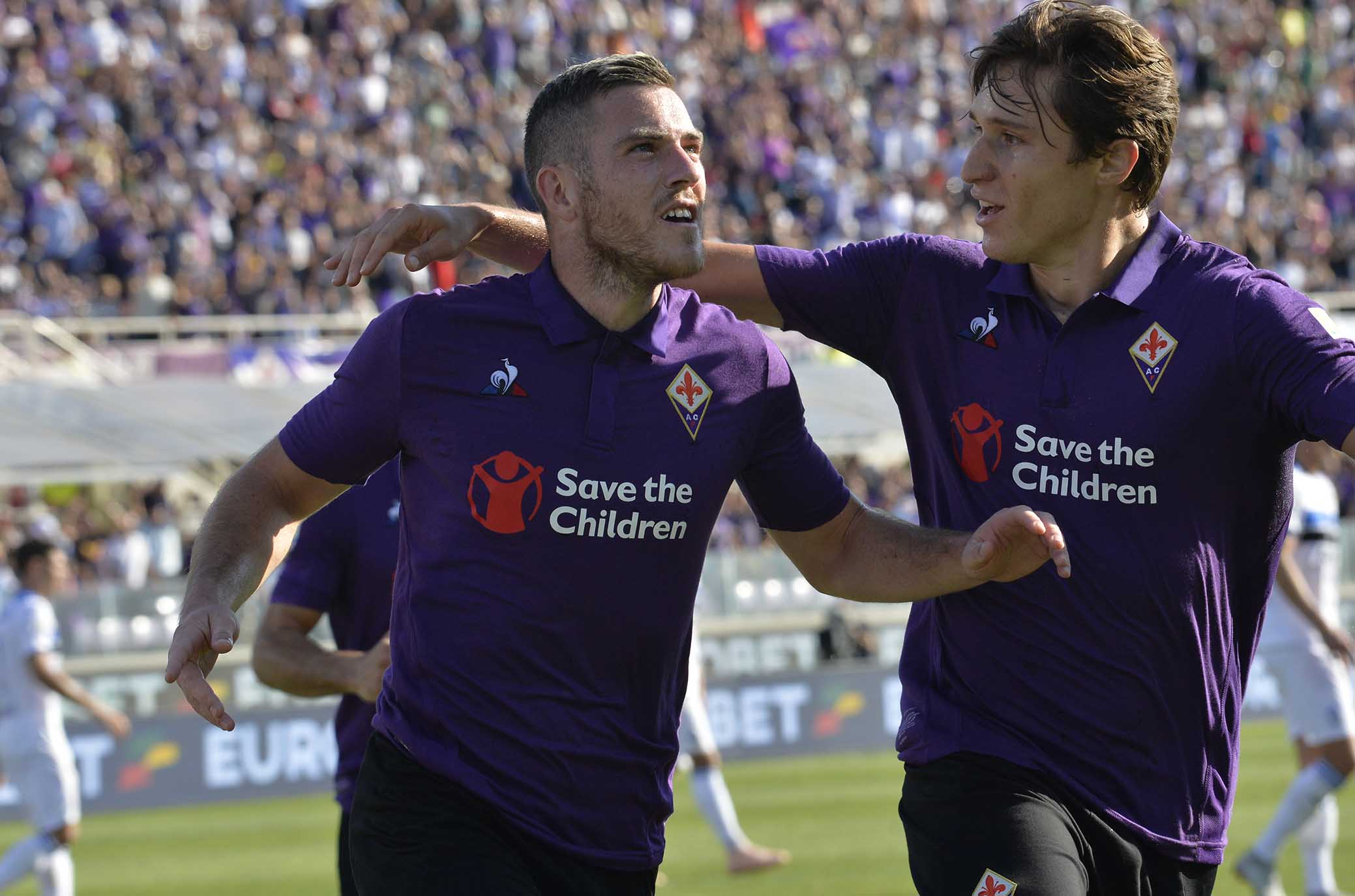 FIORENTINA-ATALANTA 30-09-2018. ESULTANZA DI JORDAN VERETOUT CON FEDERICO CHIESA. GALASSI SILVANO/SILPRESS