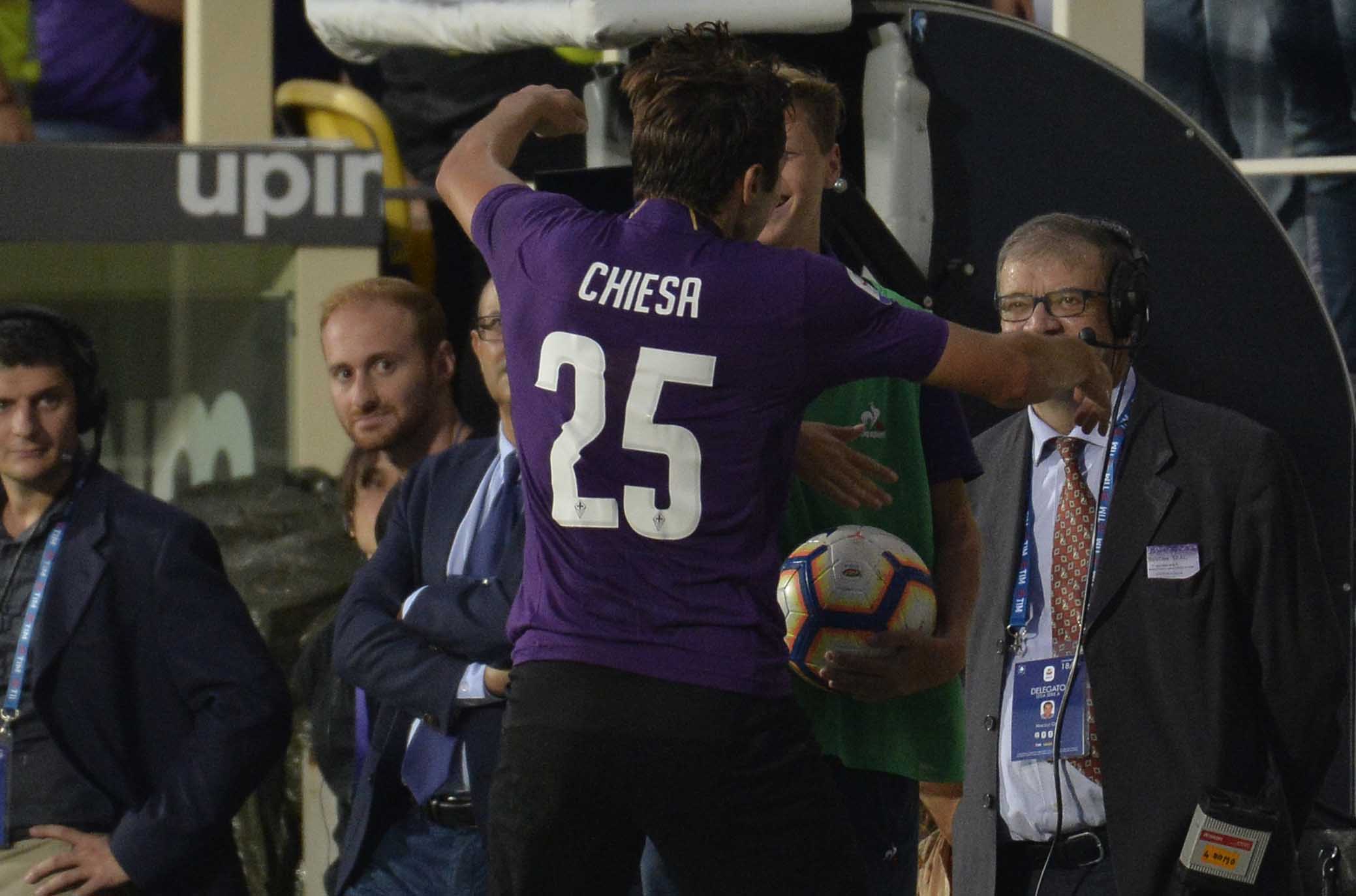 FIIORENTINA-SPAL 22-09-2018 ESULTANZA DI FEDERICO CHIESA CON IL FRATELLO LORENZO. GALASSI SILVANO/SILPRESS