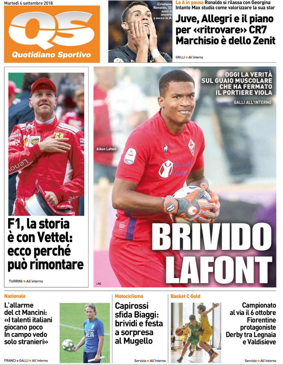 Quotidiani: la prima pagina di Qs, Stadio, Gazzetta, Corriere dello Sport, Tuttosport