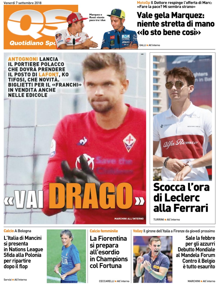 Quotidiani: la prima pagina di Qs, Stadio, Gazzetta, Corriere dello Sport, Tuttosport
