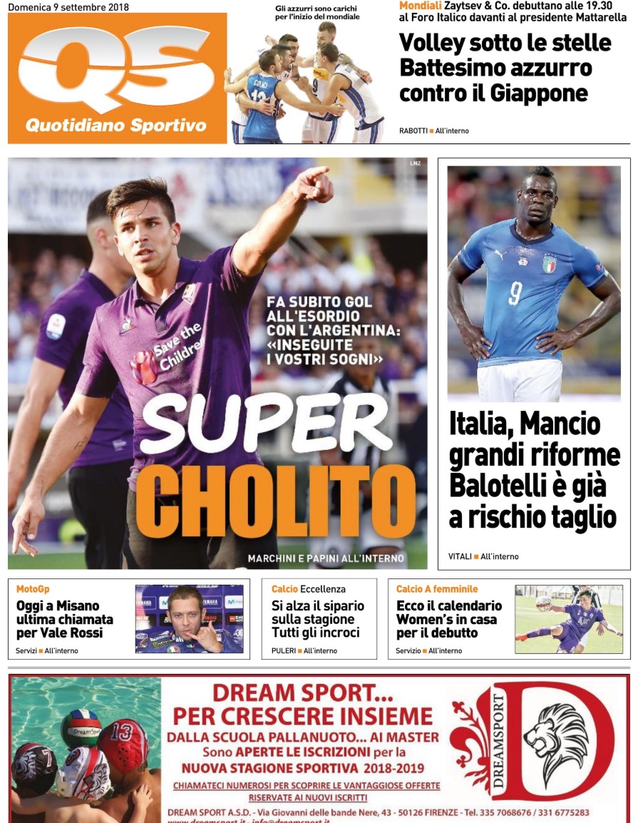 Quotidiani: la prima pagina di Qs, Stadio, Gazzetta, Corriere dello Sport, Tuttosport