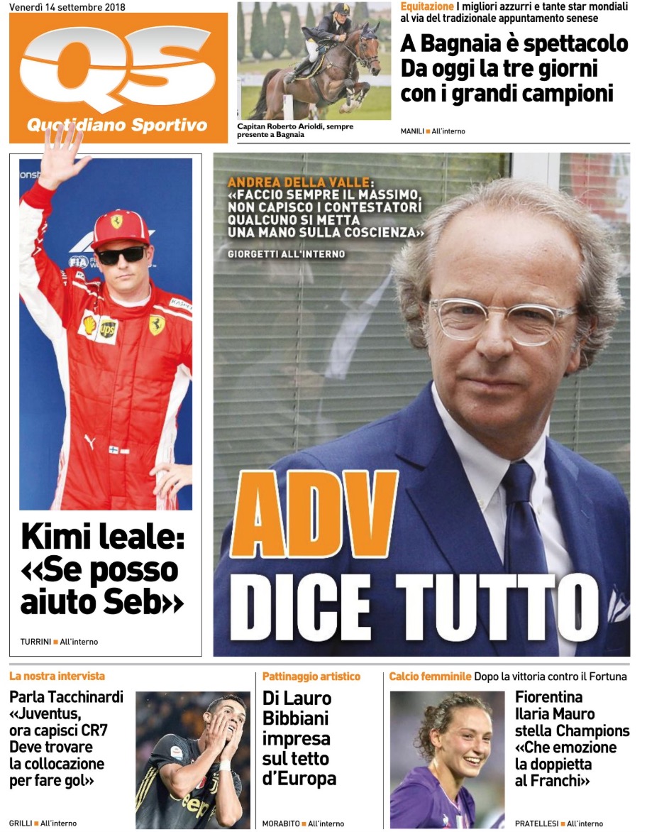 Quotidiani: la prima pagina di Qs, Stadio, Gazzetta, Corriere dello Sport, Tuttosport