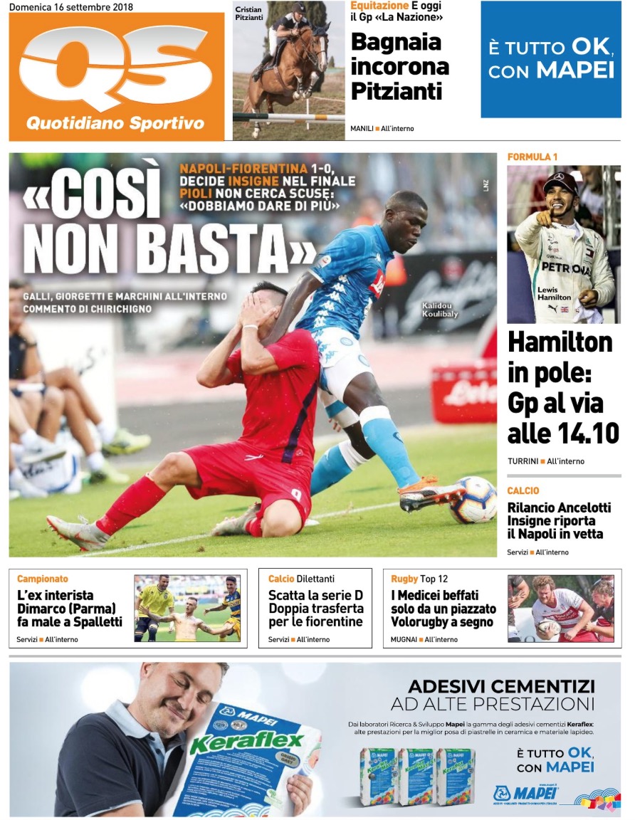 Quotidiani: la prima pagina di Qs, Stadio, Gazzetta, Corriere dello Sport, Tuttosport
