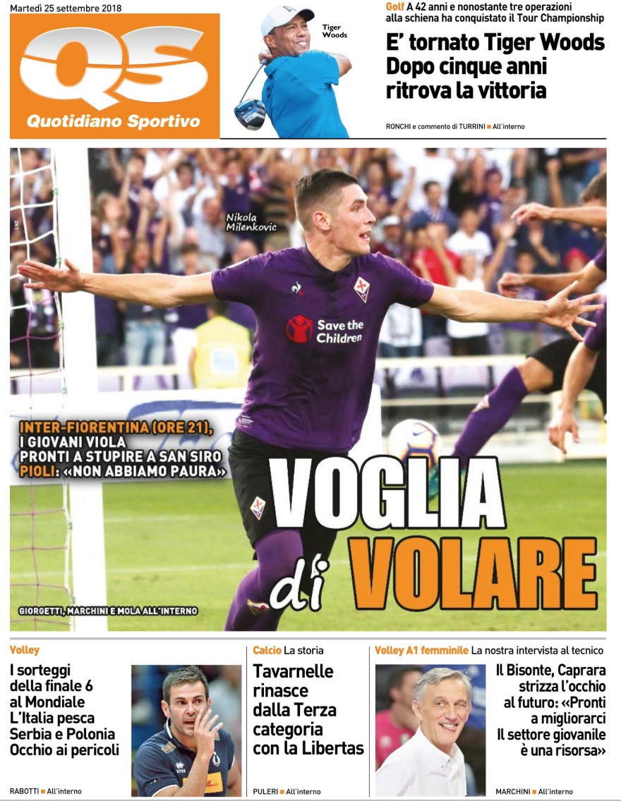 Quotidiani: la prima pagina di Qs, Stadio, Gazzetta, Corriere dello Sport e Tuttosport