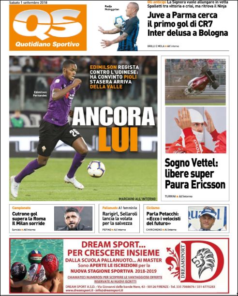 Quotidiani: la prima pagina di Qs, Stadio, Gazzetta, Corriere dello Sport, Tuttosport