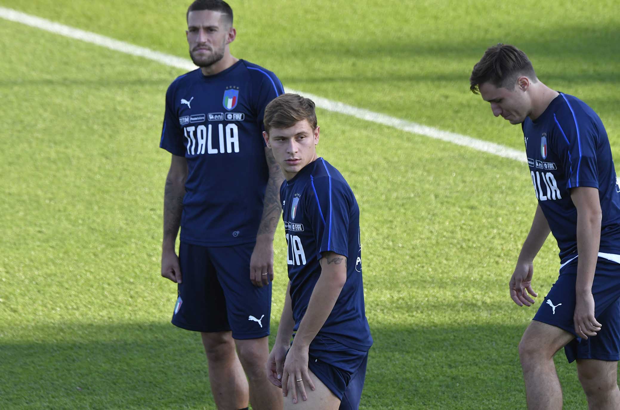 COVERCIANO RITIRO DELLA NAZIONALE 08-10-2018 NICOLO' BARELLA, CRISTIANO BIRAGHI E FEDERICO CHIESA. GALASSI SILVANO/SILPRESS