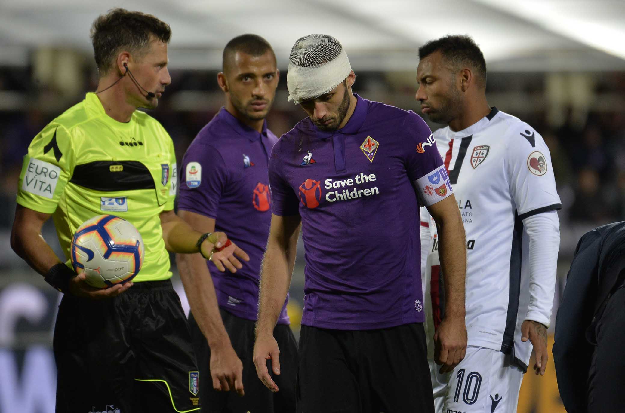 FIORENTINA-CAGLIARI 21-10-2018 INFORTUNIO A NIKOLA MILENKOVIC E GERMAN PEZZELLA. GALASSI SILVANO/SILPRESS
