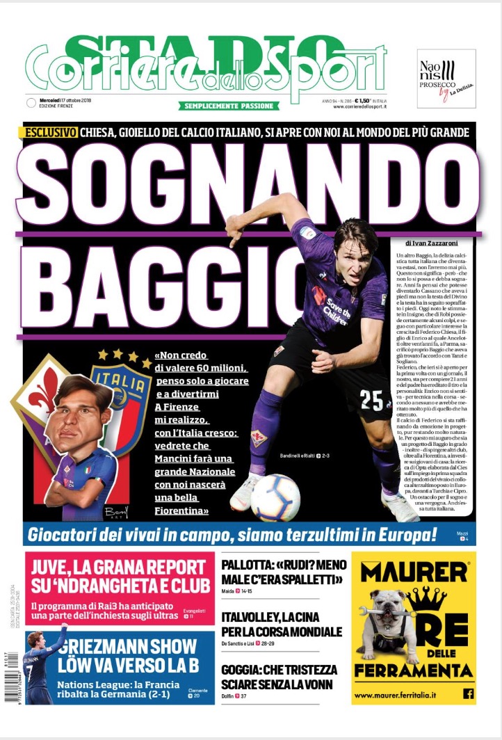 Quotidiani: la prima pagina di Qs, Stadio, Gazzetta, Corriere dello Sport, Tuttosport
