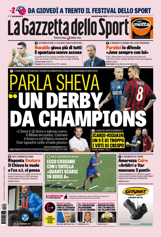 Quotidiani: la prima pagina di Qs, Stadio, Gazzetta, Corriere dello Sport e Tuttosport