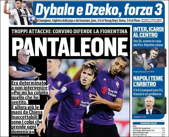 Quotidiani: la prima pagina di Qs, Stadio, Gazzetta, Corriere dello Sport e Tuttosport