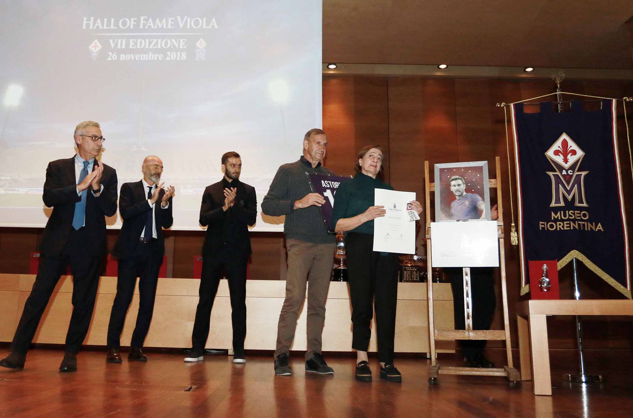 FIORENTINA 26-11-2018 HALL OF FAME. I GENITORI DI DAVIDE ASTORI CON GINO SALICA, STEFANO PIOLI E GERMAN PEZZELLA. GALASSI SILVANO/SILPRESS