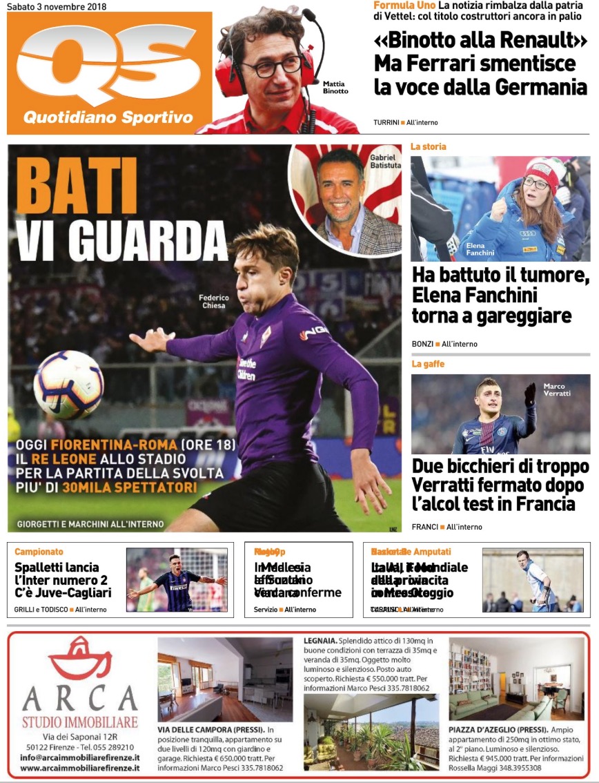 Quotidiani: la prima pagina di Qs, Stadio, Gazzetta, Corriere dello Sport, Tuttosport