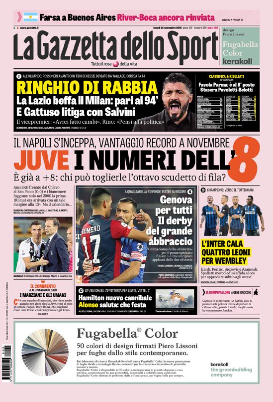 Quotidiani: la prima pagina di Qs, Stadio, Gazzetta, Corriere dello Sport, Tuttosport