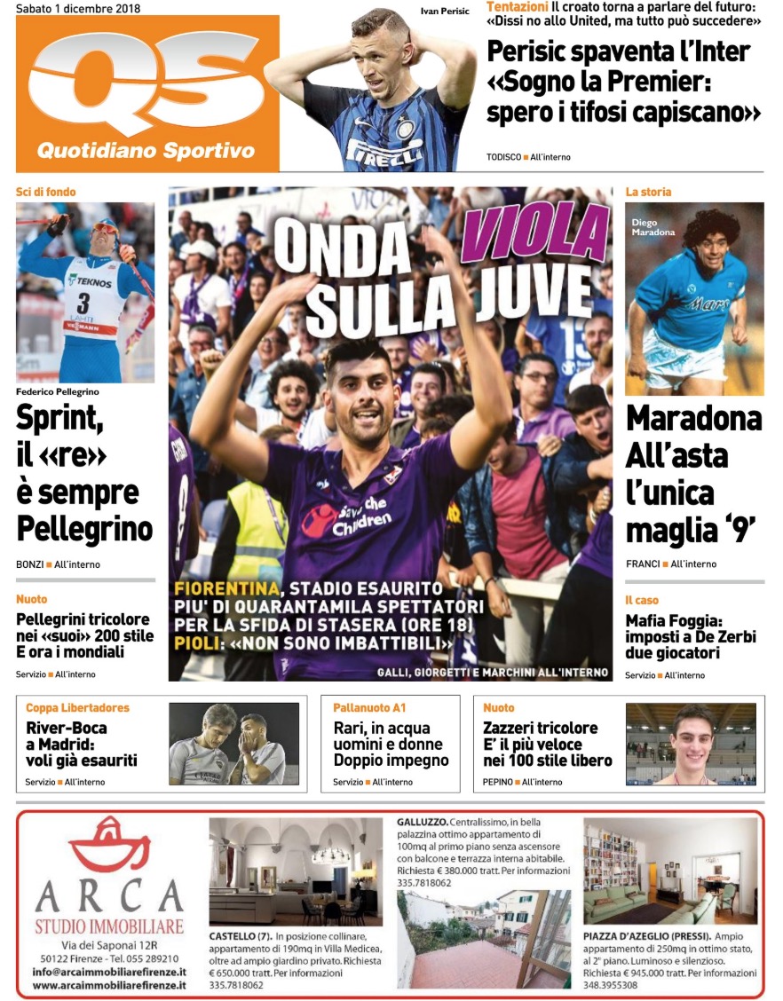 Quotidiani: la prima pagina di Qs, Stadio, Gazzetta, Corriere dello Sport, Tuttosport
