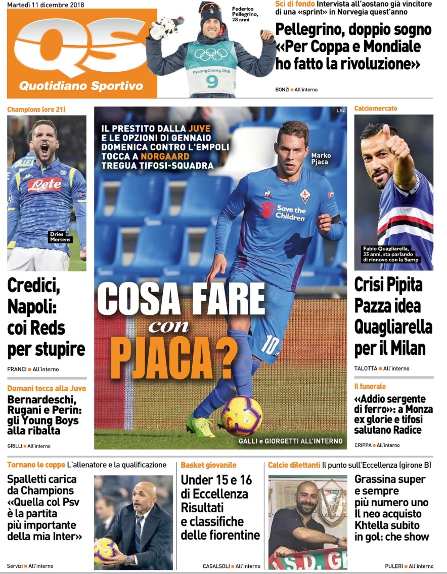 Quotidiani: la prima pagina di Qs, Stadio, Gazzetta, Corriere dello Sport, Tuttosport