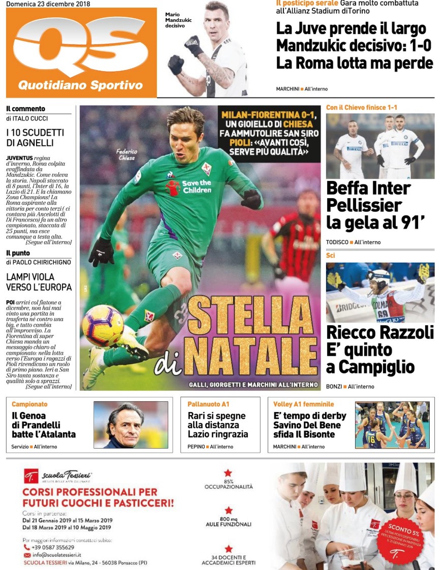 Quotidiani: la prima pagina di Qs, Stadio, Gazzetta, Corriere dello Sport, Tuttosport