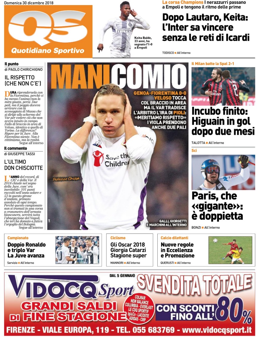 Quotidiani: la prima pagina di Qs, Stadio, Gazzetta, Corriere dello Sport, Tuttosport