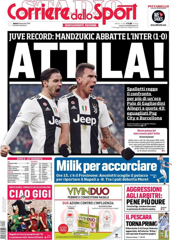 Quotidiani: la prima pagina di Qs, Stadio, Gazzetta, Corriere dello Sport, Tuttosport